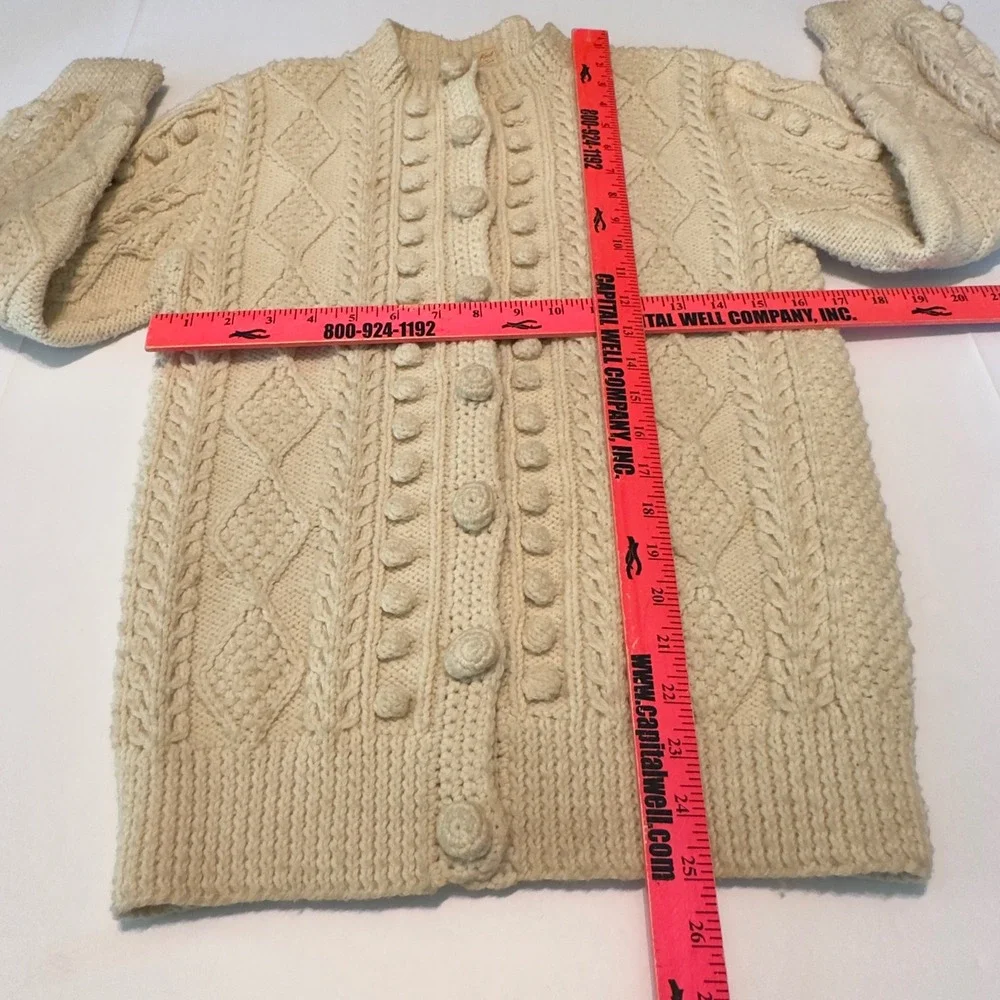 Theresa Farren Hand Knit Wool Aran Cardigan Cream Cable Bobble Fisherman Sweater - Picture 6 of 11